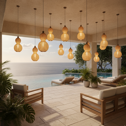 Handwoven Rattan Outdoor Pendant Light, IP65