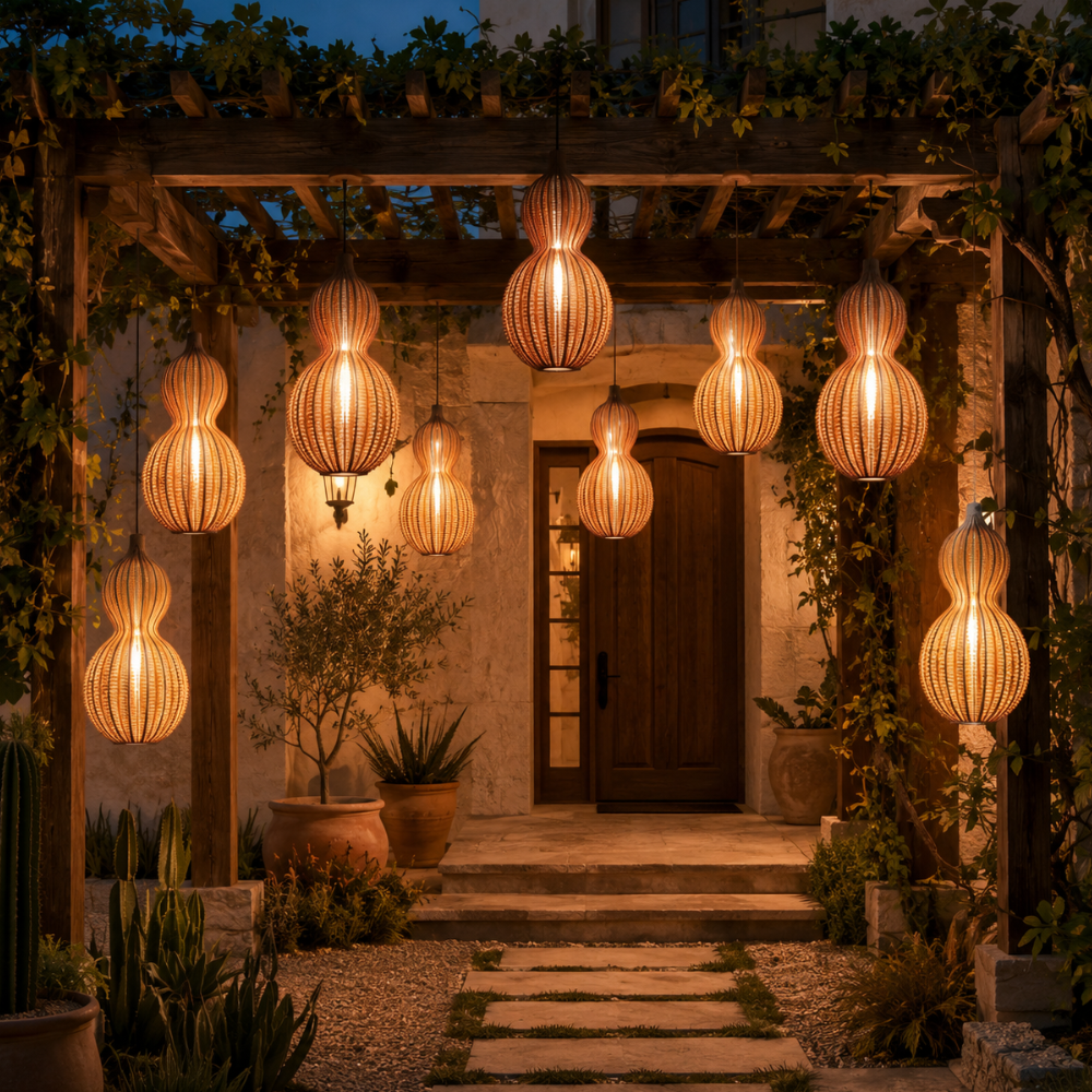 Handwoven Rattan Outdoor Pendant Light, IP65