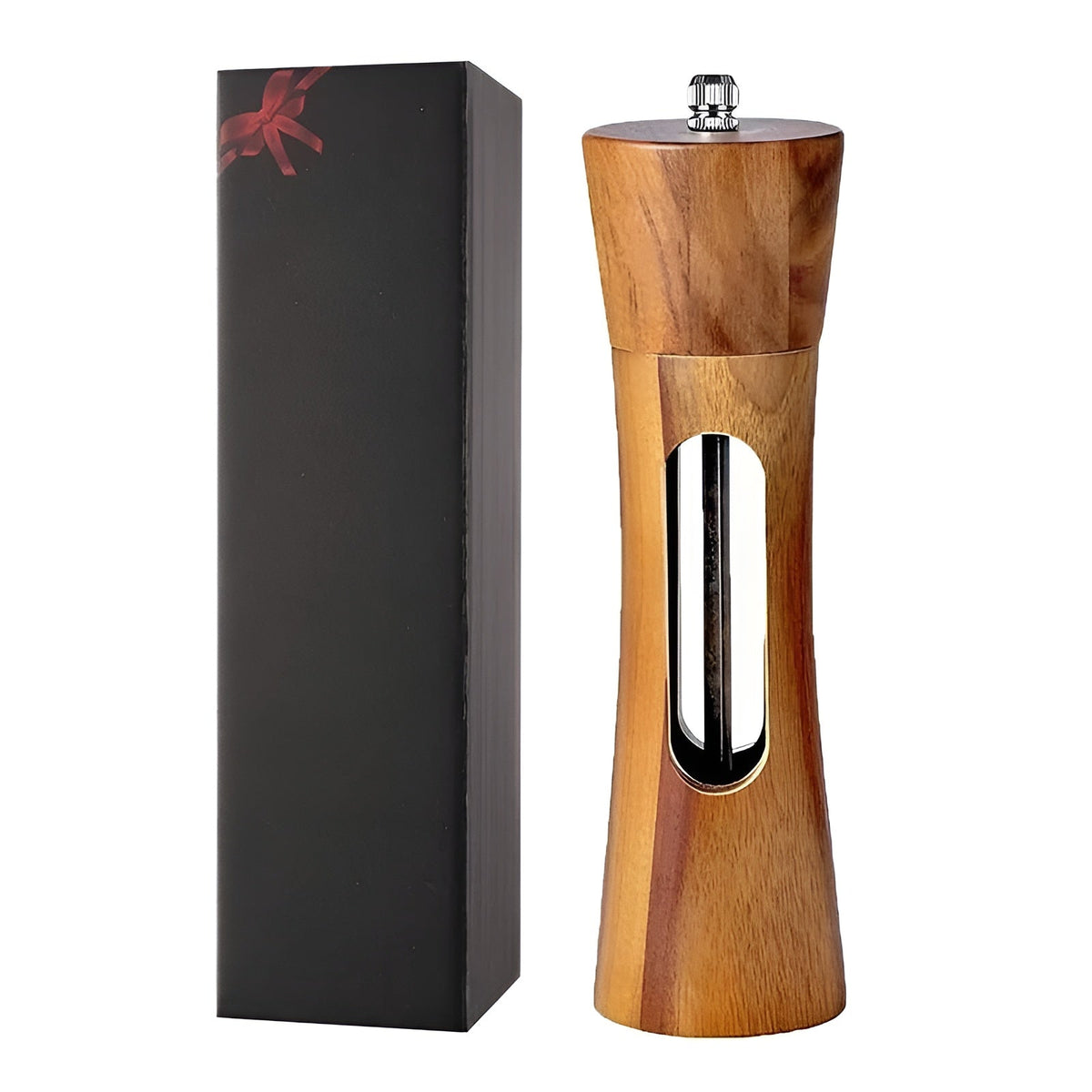 Skanto | SpiceCraft Manual Salt and Pepper Grinder Set – Wood Design with Acrylic Window Adjustable Grind Levels