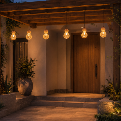 Handwoven Rattan Outdoor Pendant Light, IP65