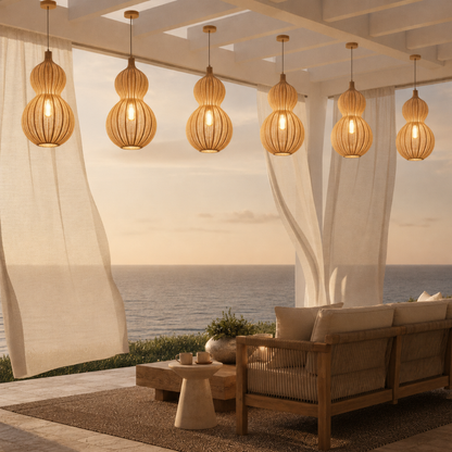 Handwoven Rattan Outdoor Pendant Light, IP65