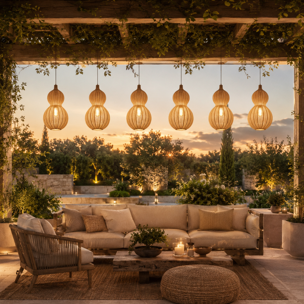Handwoven Rattan Outdoor Pendant Light, IP65