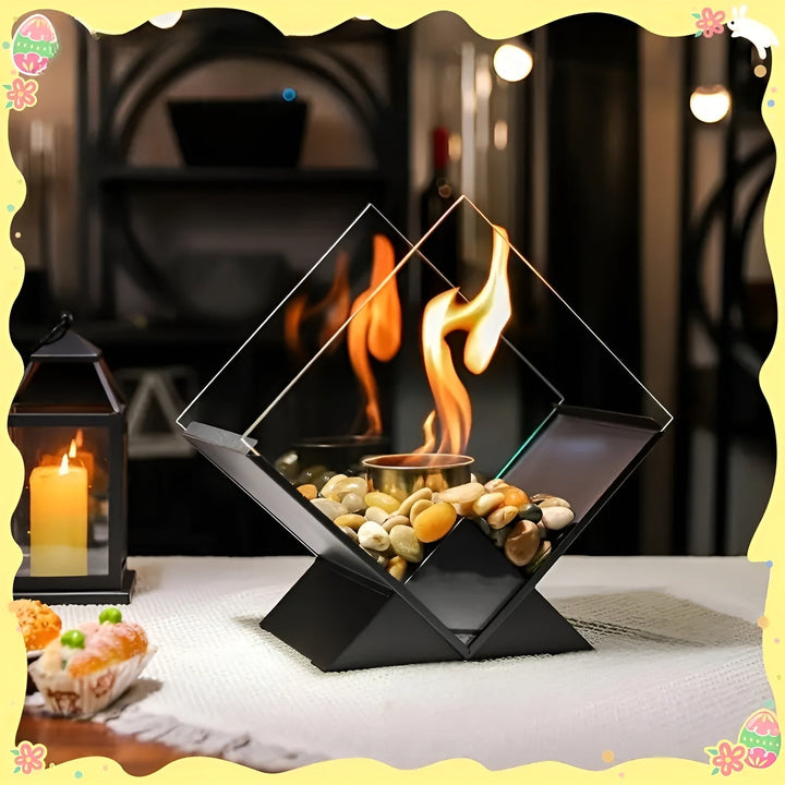Table fireplace with stone decoration – Stylish ethanol fire | Perfect for living room & balcony | Kalsten