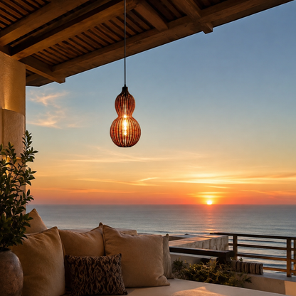 Handwoven Rattan Outdoor Pendant Light, IP65