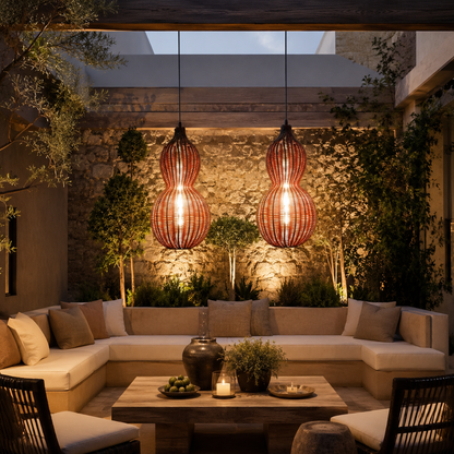 Handwoven Rattan Outdoor Pendant Light, IP65