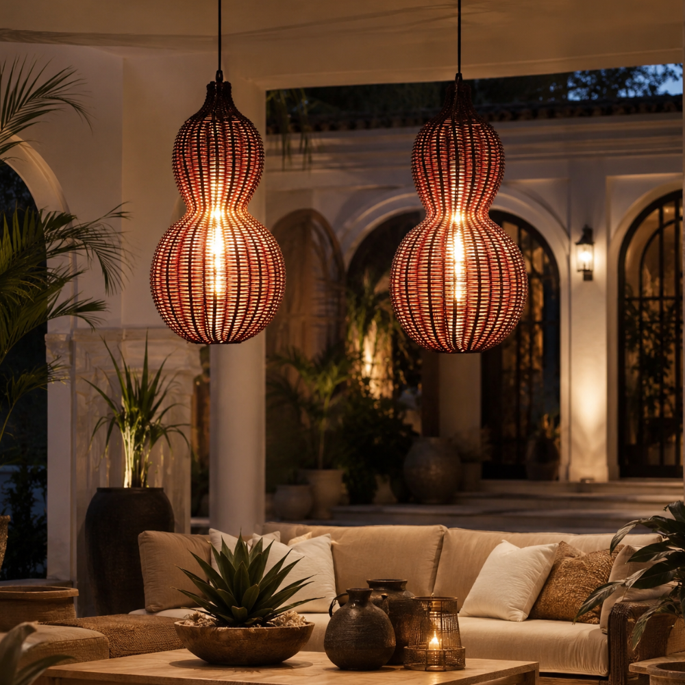 Handwoven Rattan Outdoor Pendant Light, IP65