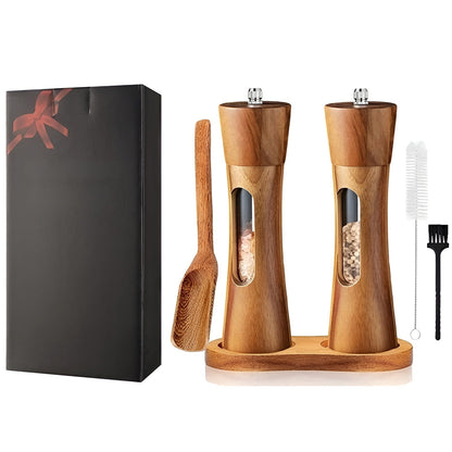 Skanto | SpiceCraft Manual Salt and Pepper Grinder Set – Wood Design with Acrylic Window Adjustable Grind Levels