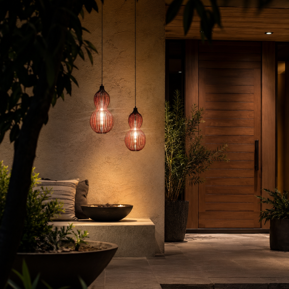Handwoven Rattan Outdoor Pendant Light, IP65