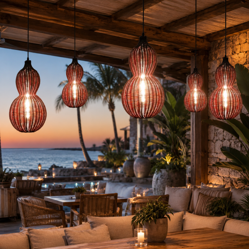 Handwoven Rattan Outdoor Pendant Light, IP65