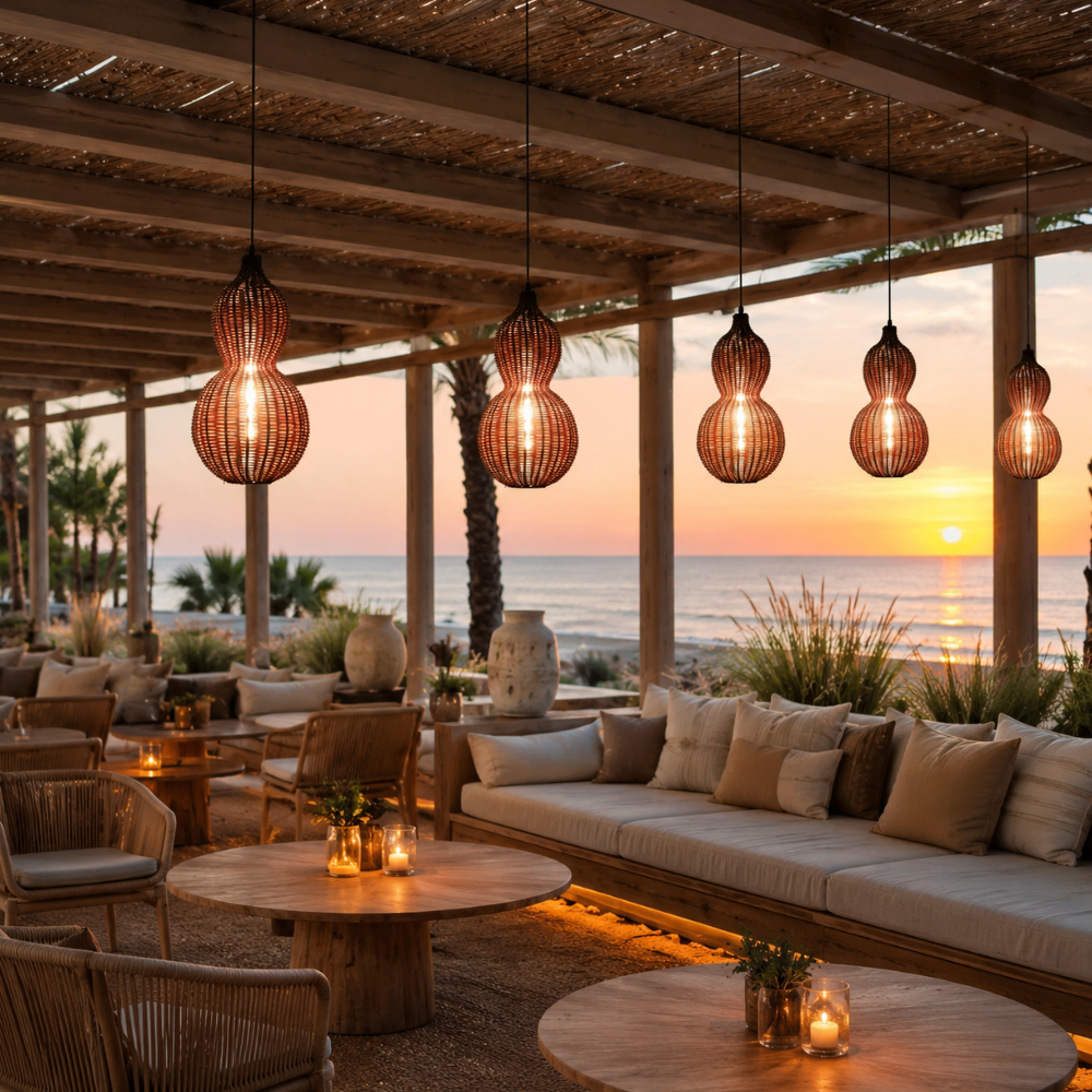 Handwoven Rattan Outdoor Pendant Light, IP65
