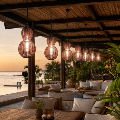 Handwoven Rattan Outdoor Pendant Light, IP65