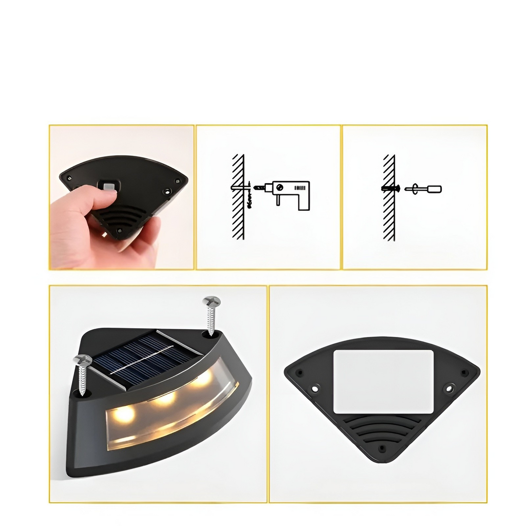 Solar stair lights in a set of 4 – Weatherproof | Perfect for gardens, paths & outdoor areas | Kalsten