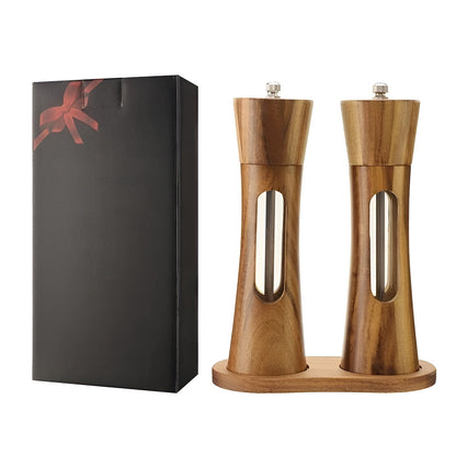 Skanto | SpiceCraft Manual Salt and Pepper Grinder Set – Wood Design with Acrylic Window Adjustable Grind Levels