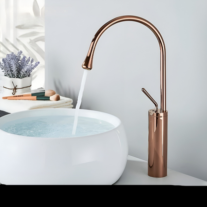 Basin mixer tap in a brushed look – Basin mixer tap, hot-cold mixer, brass tap for residential use | Karnz