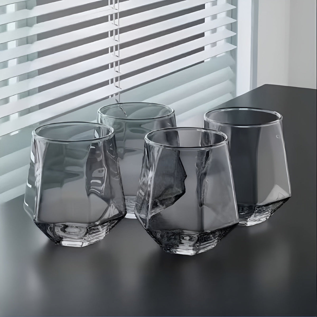 Glass Cup in Transparent Design, 4-Piece Set – Stylish and Decorative Design | 300 ml Glass Cup for Water, Juice, and Tea | Skanto