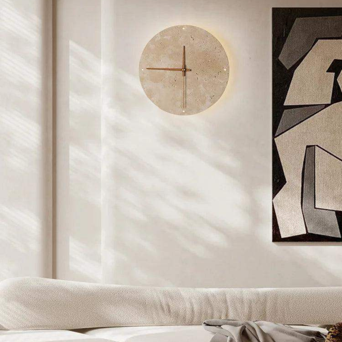 Travertine Wall Clock with LED Light – Minimalist & Decorative | High-Quality Natural Stone Clock | Karnz