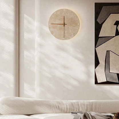 Travertine Wall Clock with LED Light – Minimalist & Decorative | High-Quality Natural Stone Clock | Karnz