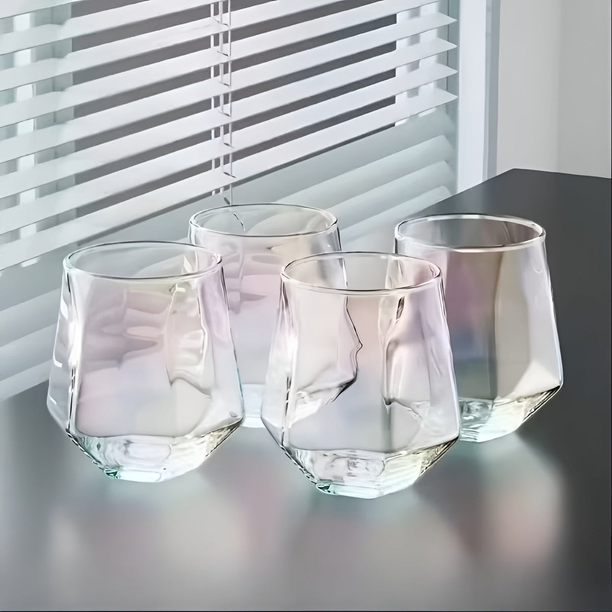Glass Cup in Transparent Design, 4-Piece Set – Stylish and Decorative Design | 300 ml Glass Cup for Water, Juice, and Tea | Skanto