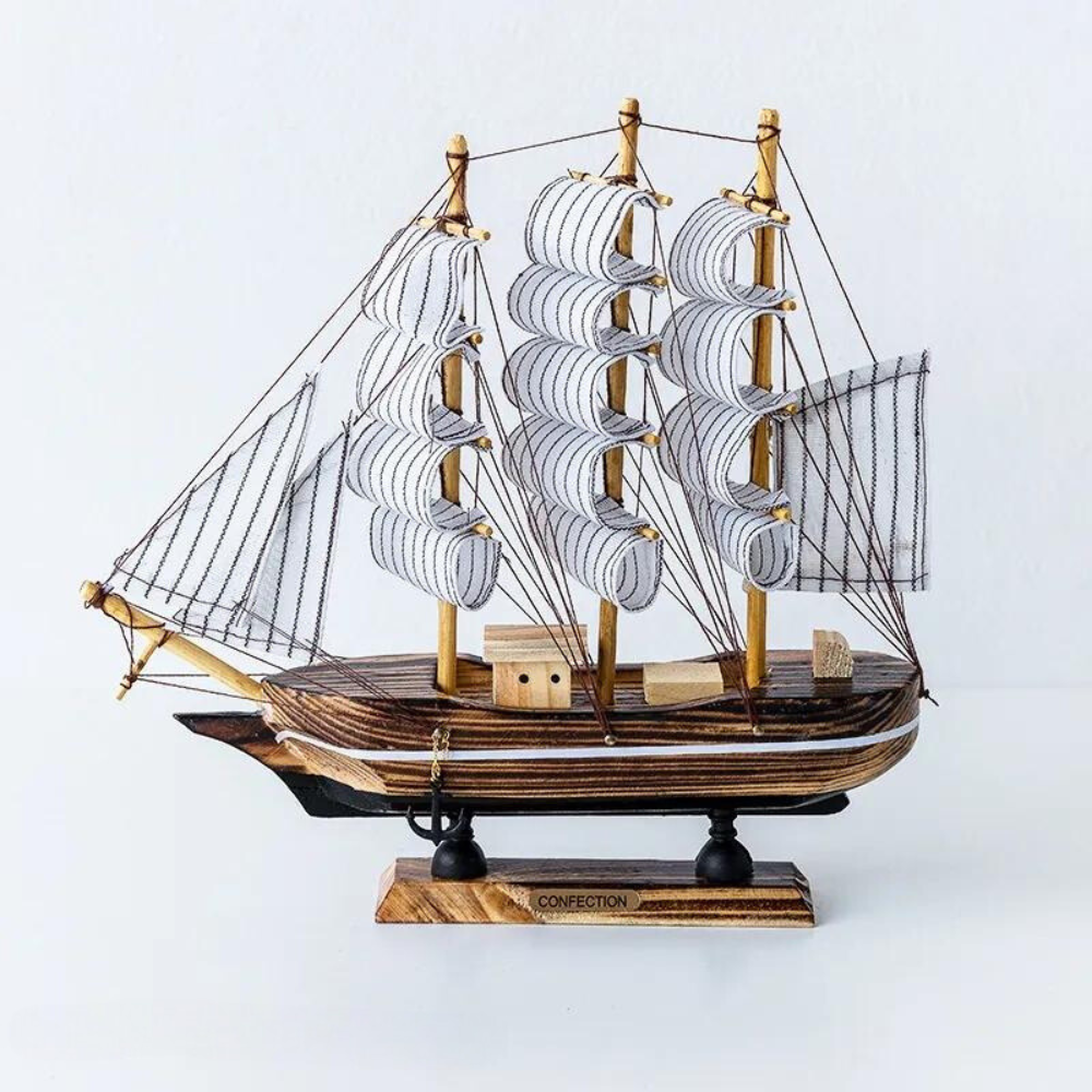Karnz | Royaleva Nordic Wooden Sailboat Sculpture - LED illuminated decor piece, battery-operated