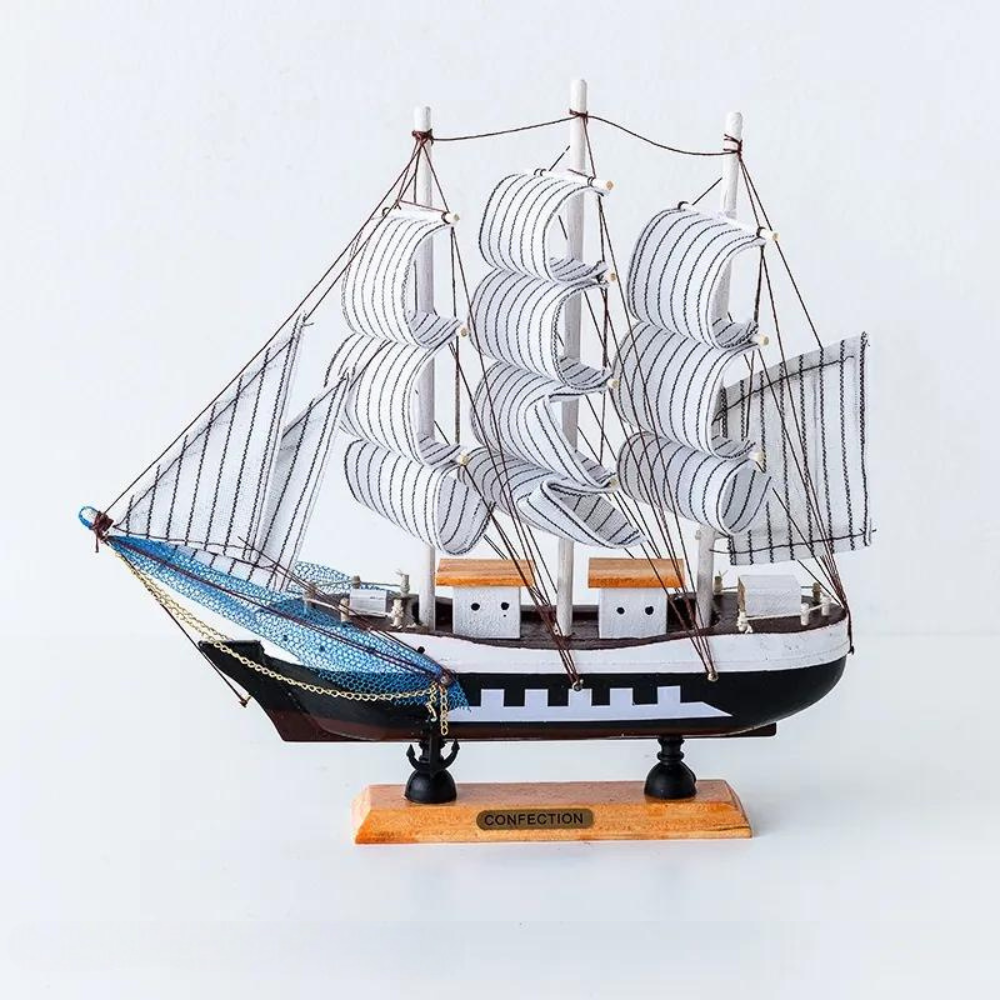 Karnz | Royaleva Nordic Wooden Sailboat Sculpture - LED illuminated decor piece, battery-operated