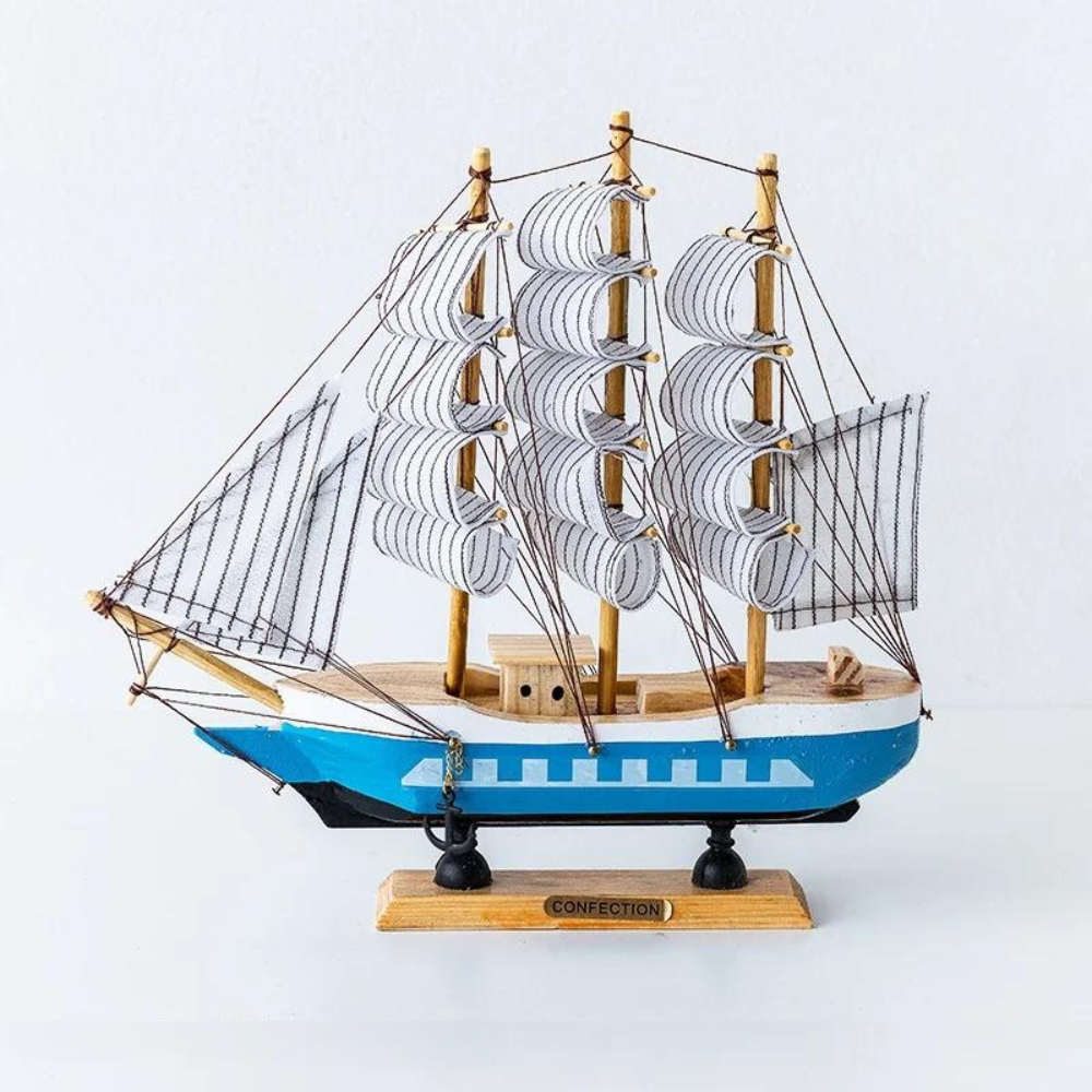Karnz | Royaleva Nordic Wooden Sailboat Sculpture - LED illuminated decor piece, battery-operated
