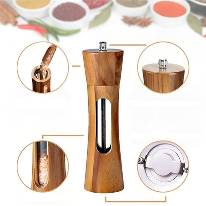 Skanto | SpiceCraft Manual Salt and Pepper Grinder Set – Wood Design with Acrylic Window Adjustable Grind Levels