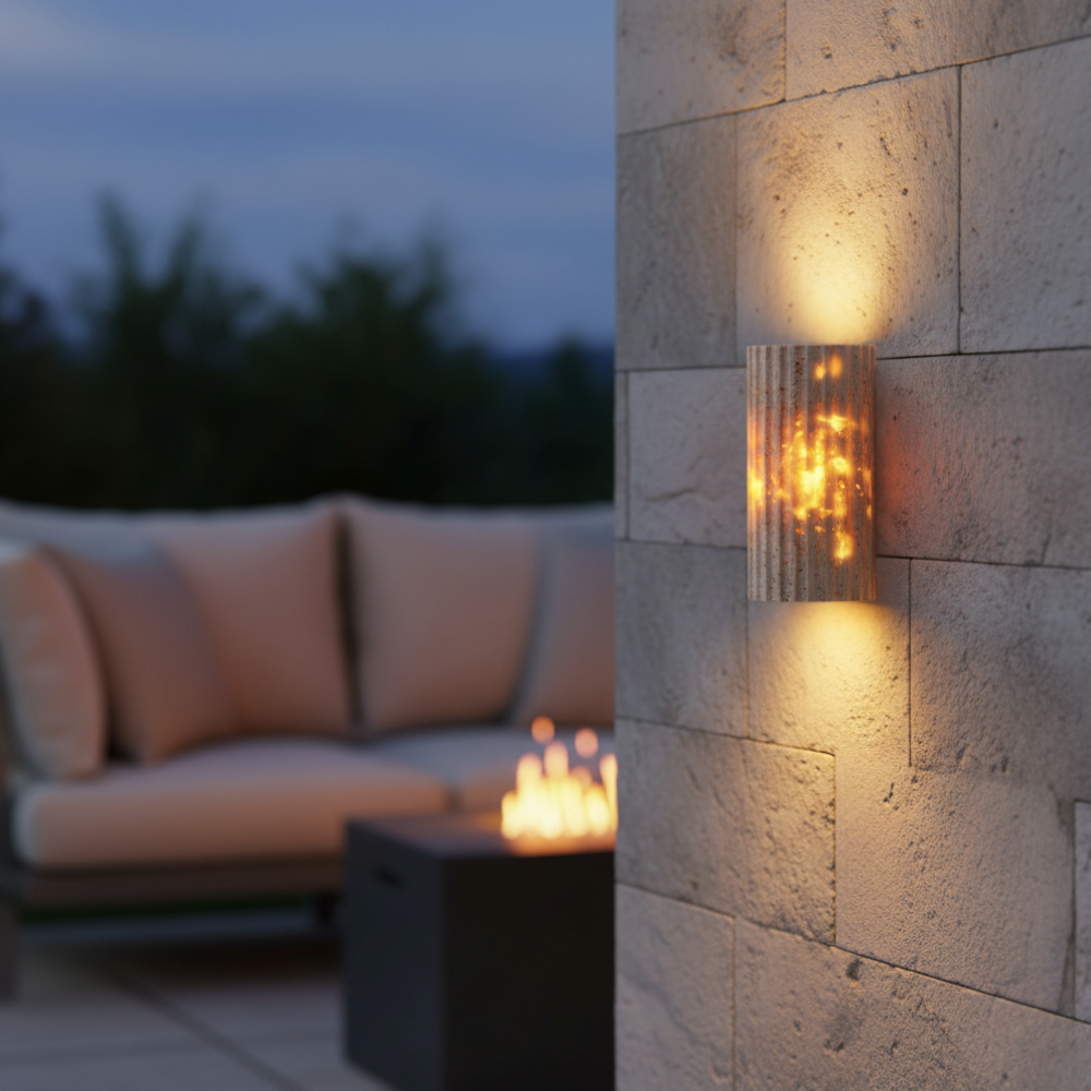 Travara Yellow Travertine Outdoor Wall Lamp