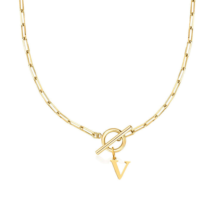 Kalsten | Paperclip Letter Initial Circle Lock Clasp Necklace