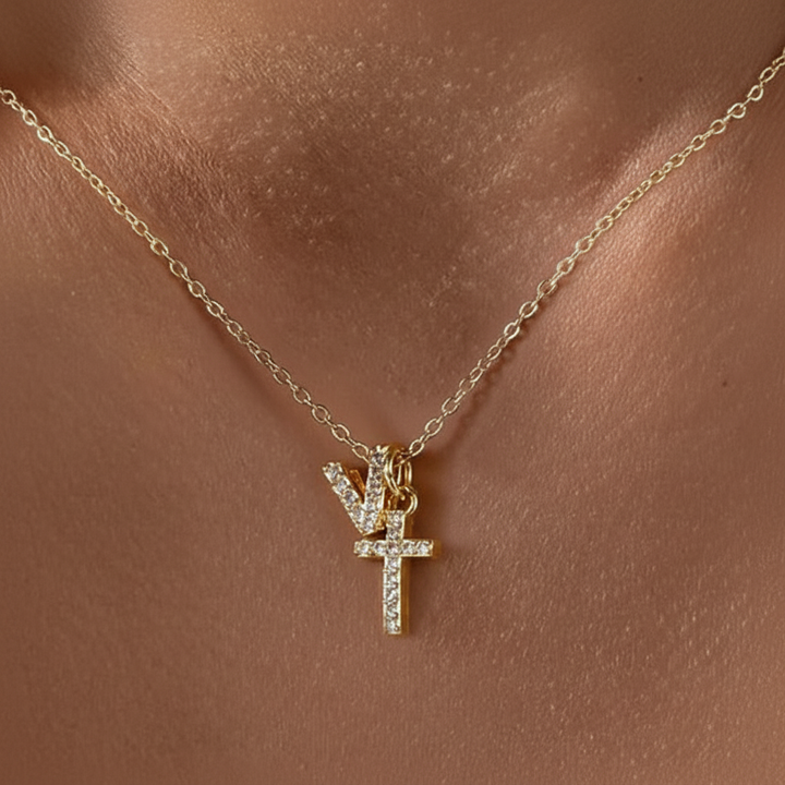 Kalsten | Dainty Diamond Initial & Cross Necklace