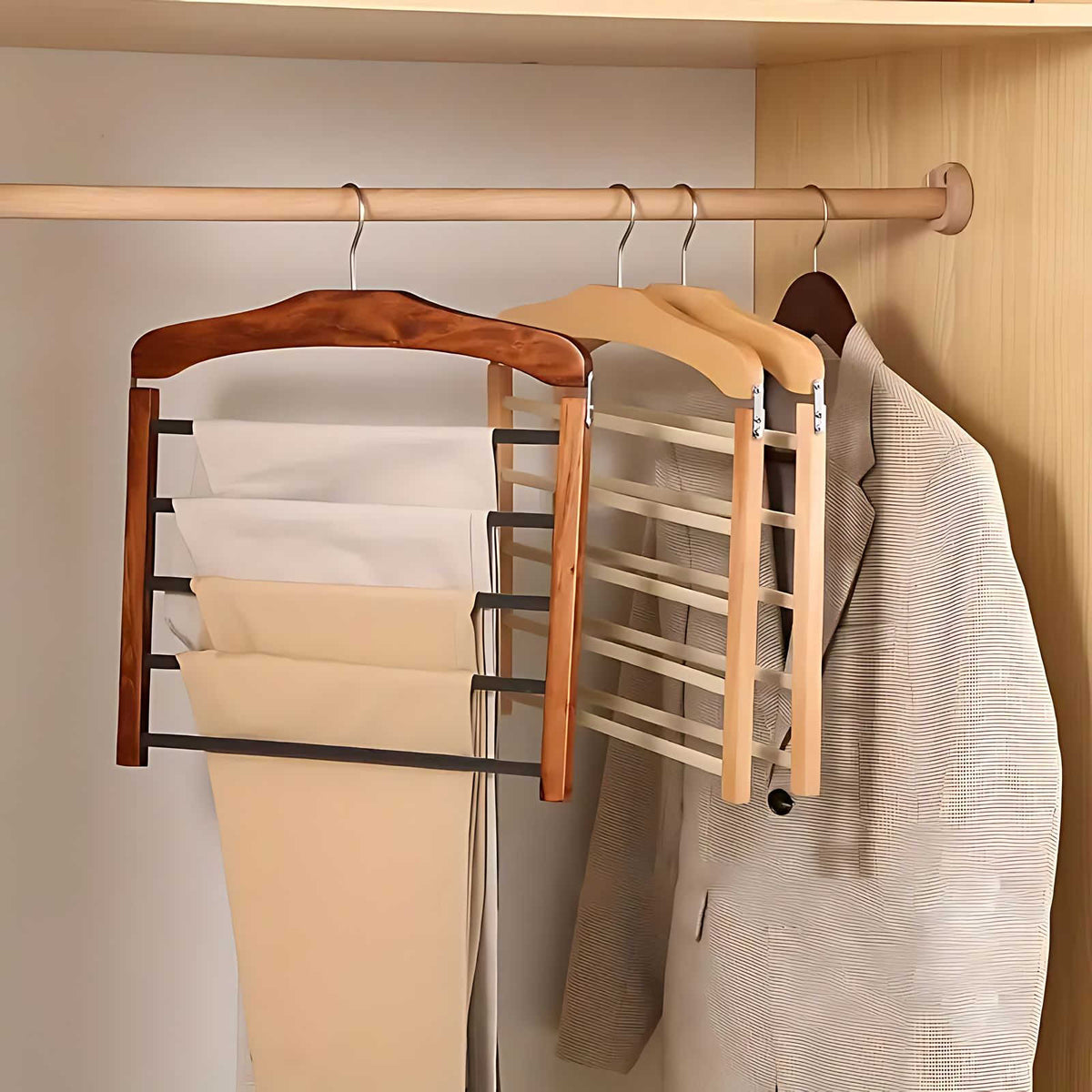 Skanto | Varden Multi-Tier Wardrobe Hanger – Space-Saving Wood and Metal Clothing Organizer