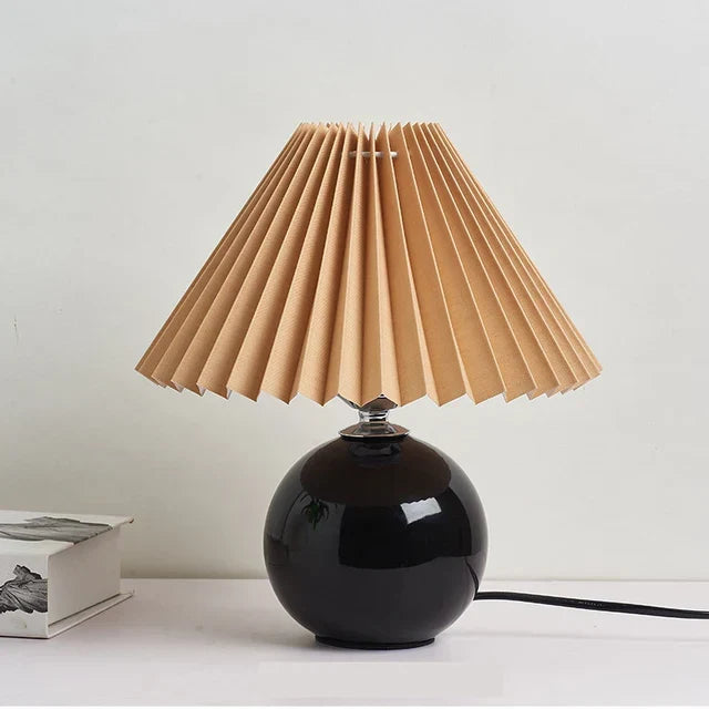 Luminous Heritage: Vintage Table Lamp with Pleated Shade – Elegant Antique Retro Nightstand Lighting Solutions | Kalsten