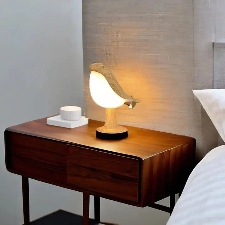 Bird Table Lamp made of Wood - dimmable, with Touch & Aroma Diffuser | Kalsten