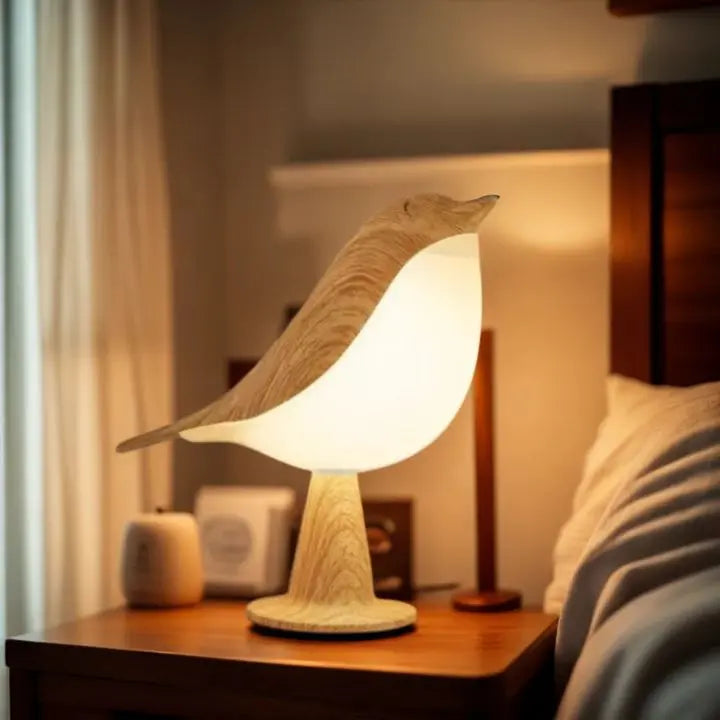 Bird Table Lamp made of Wood - dimmable, with Touch & Aroma Diffuser | Kalsten