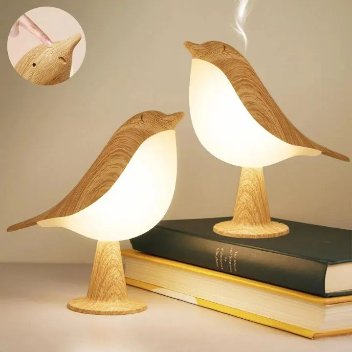 Bird Table Lamp made of Wood - dimmable, with Touch & Aroma Diffuser | Kalsten