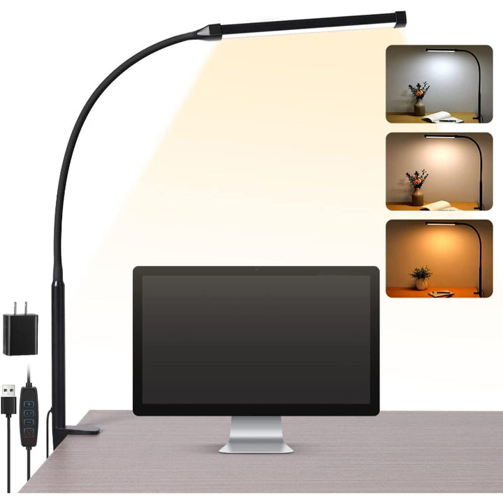 LED Desk Lamp - Eye-Friendly Desk Lamp with Clamp, Flexible Swing Arm, 3 Modes, 10 Brightness Levels, USB Adapter | Kalsten