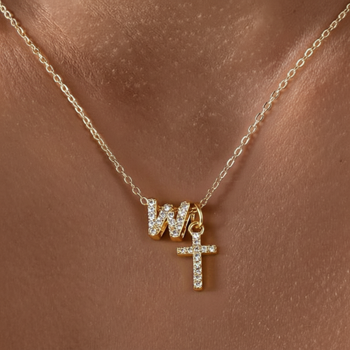 Kalsten | Dainty Diamond Initial & Cross Necklace