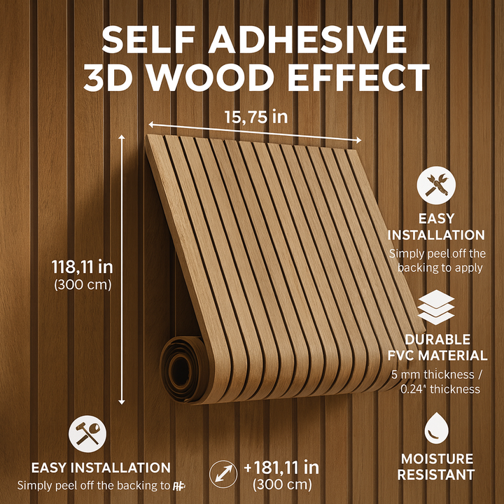 Self-Adhesive 3D Wood Effect Wall Panels