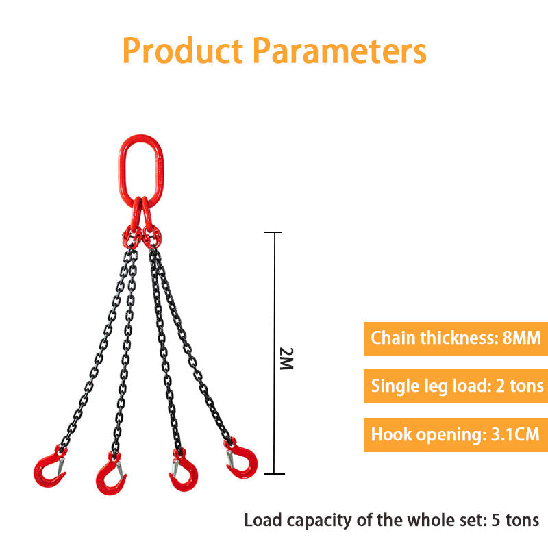 BowLift | Lifting Chain Sling, 5 Ton G80 Chain Four-Leg Hook And Ring Combination Complete Set Of Crane Sling,Lifting Tools