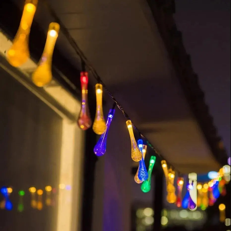 Solar-powered dew drop string lights for garden, waterproof LED decorative lighting for outdoor areas | Kalsten