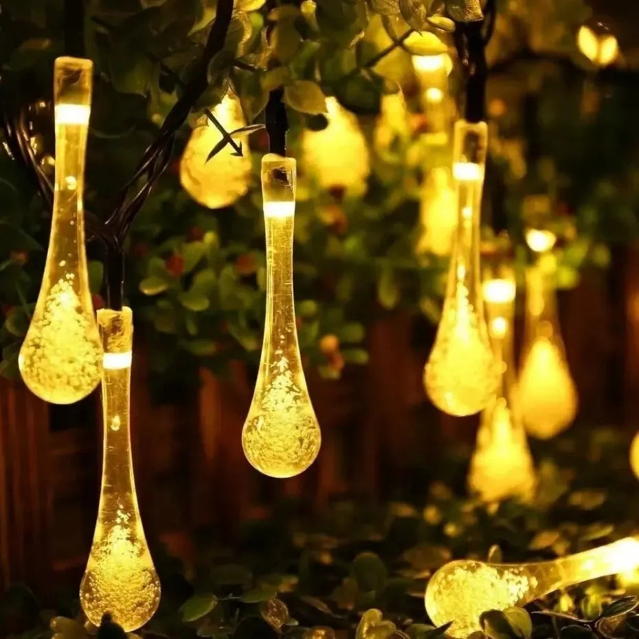Solar-powered dew drop string lights for garden, waterproof LED decorative lighting for outdoor areas | Kalsten