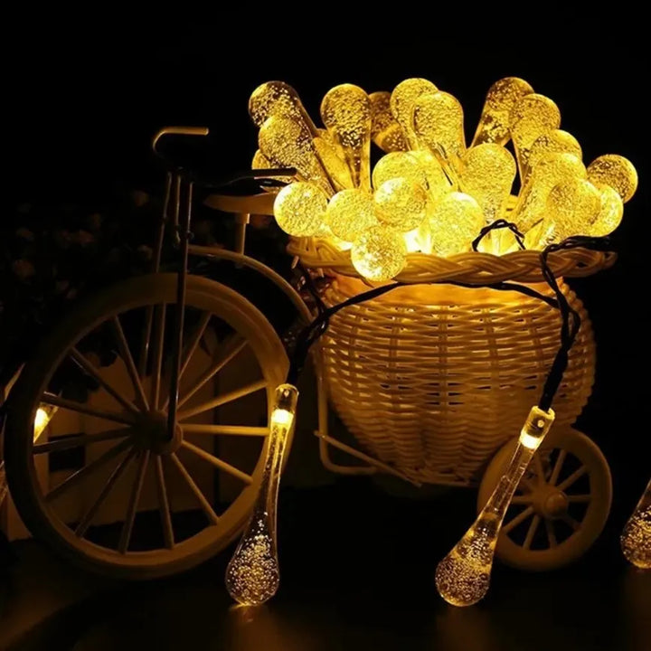 Solar-powered dew drop string lights for garden, waterproof LED decorative lighting for outdoor areas | Kalsten