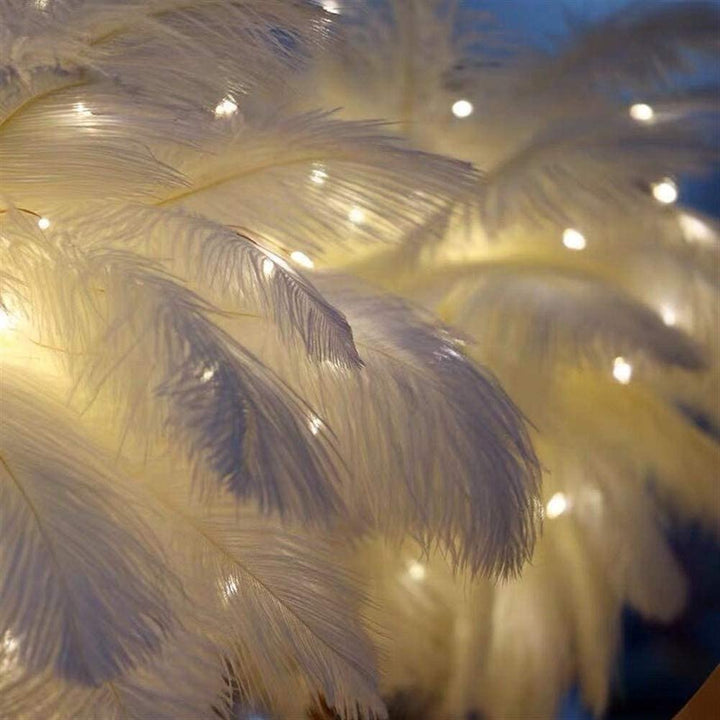 Ostrich Night Light | Eccentric Lamp with Feathers & Rose Gold Base | Kalsten