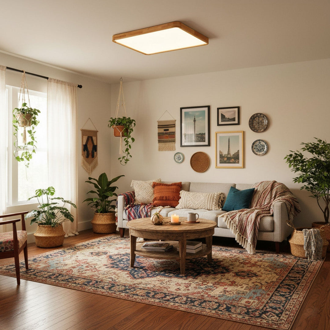 Wooden Geometric Ceiling Light 23.6 in LED Adjustable Wood Indoor Lamp | Kalsten