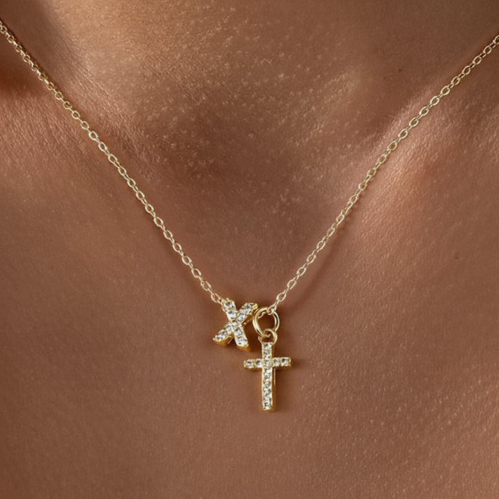 Kalsten | Dainty Diamond Initial & Cross Necklace