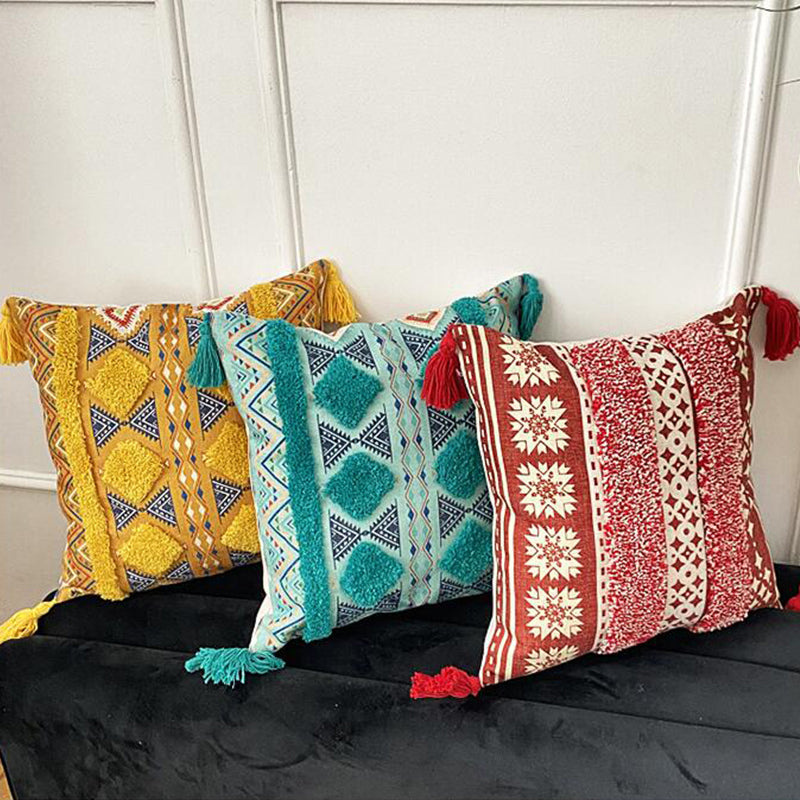 Boho lined fringe throw pillow cover | Kalsten