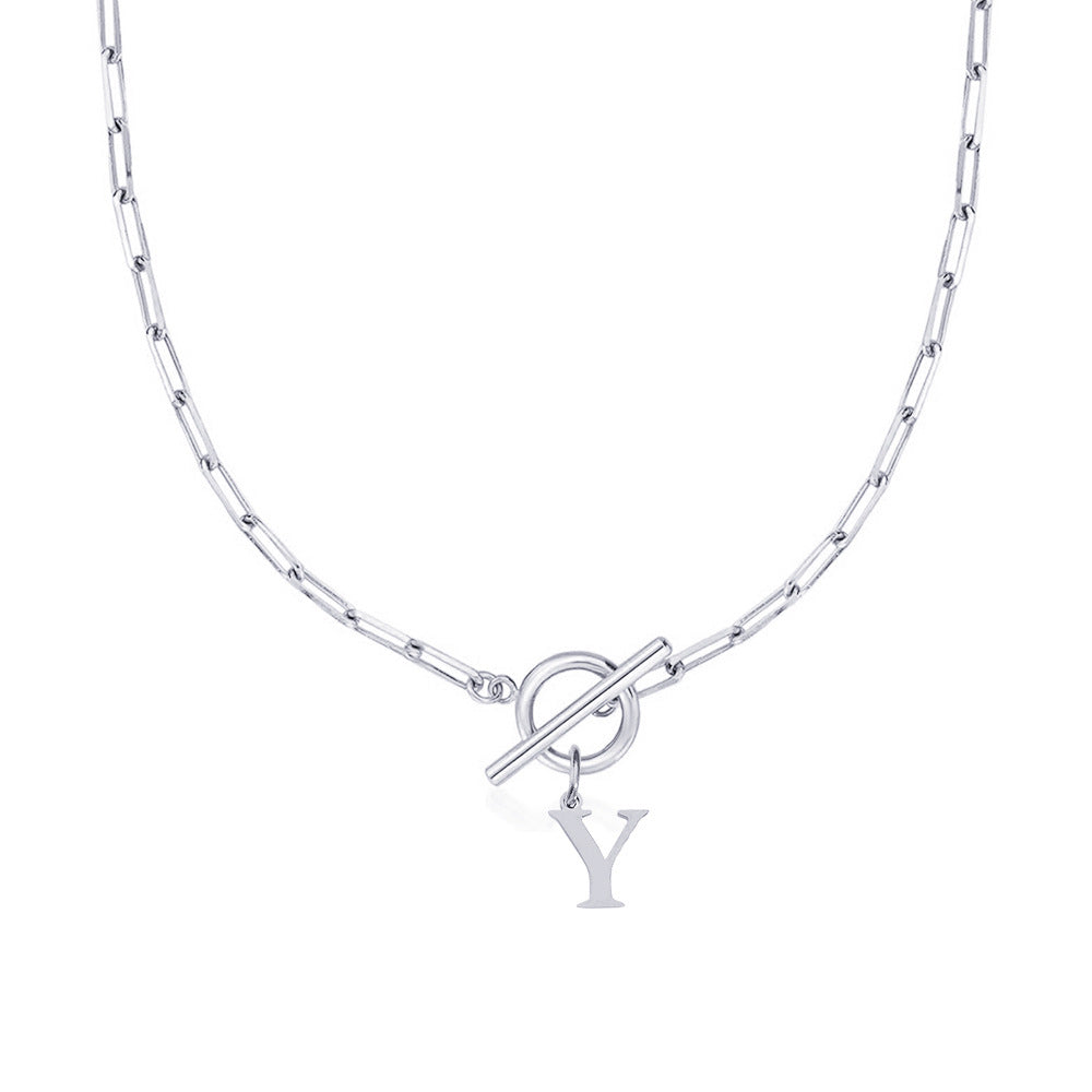 Kalsten | Paperclip Letter Initial Circle Lock Clasp Necklace