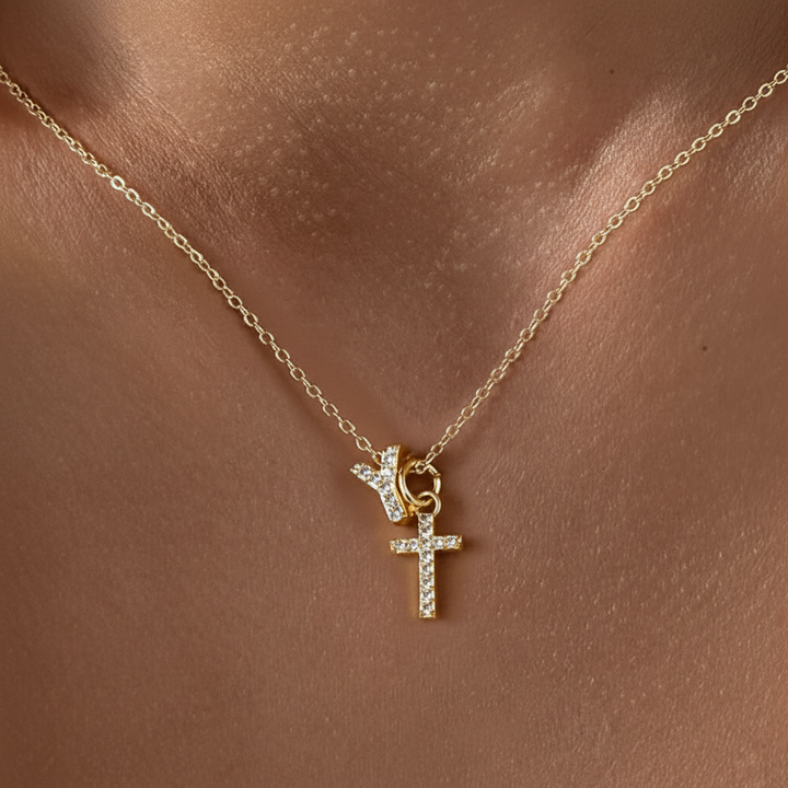 Kalsten | Dainty Diamond Initial & Cross Necklace