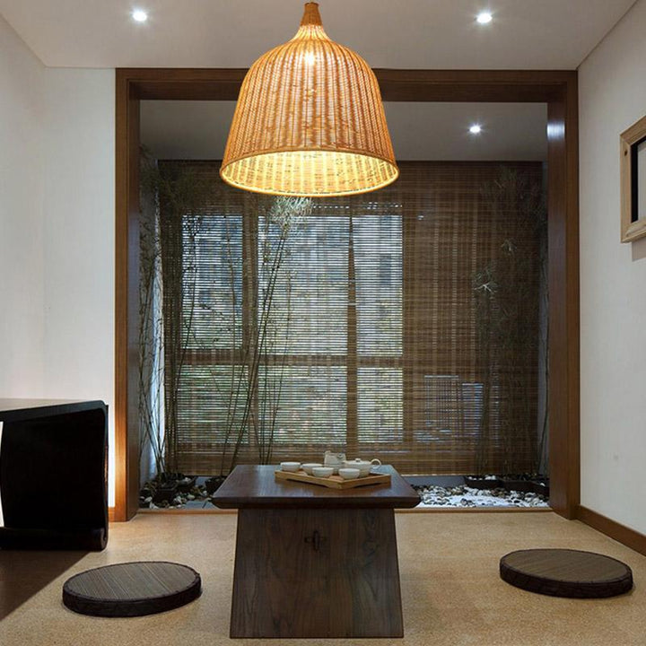 25'' Rustic Bell Shaped Rattan Pendant Light | Kalsten