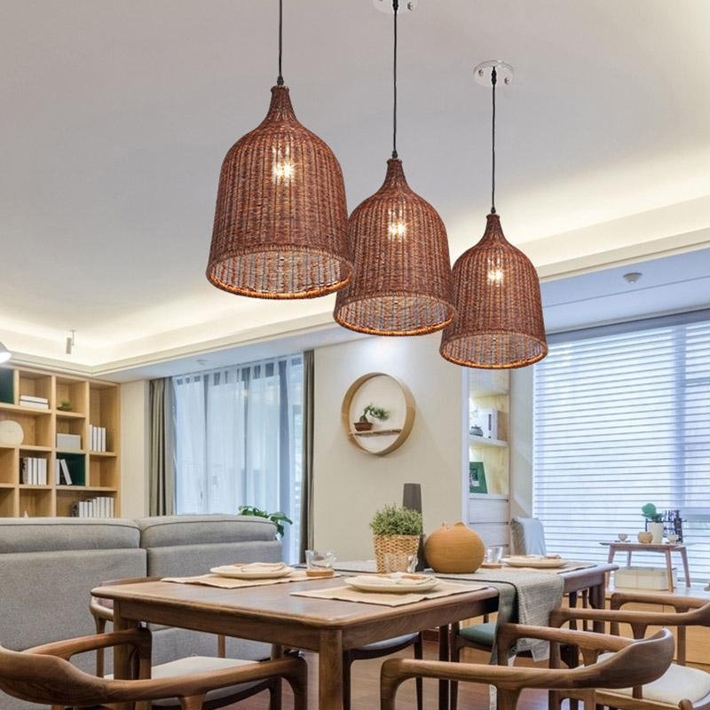 25'' Rustic Bell Shaped Rattan Pendant Light | Kalsten