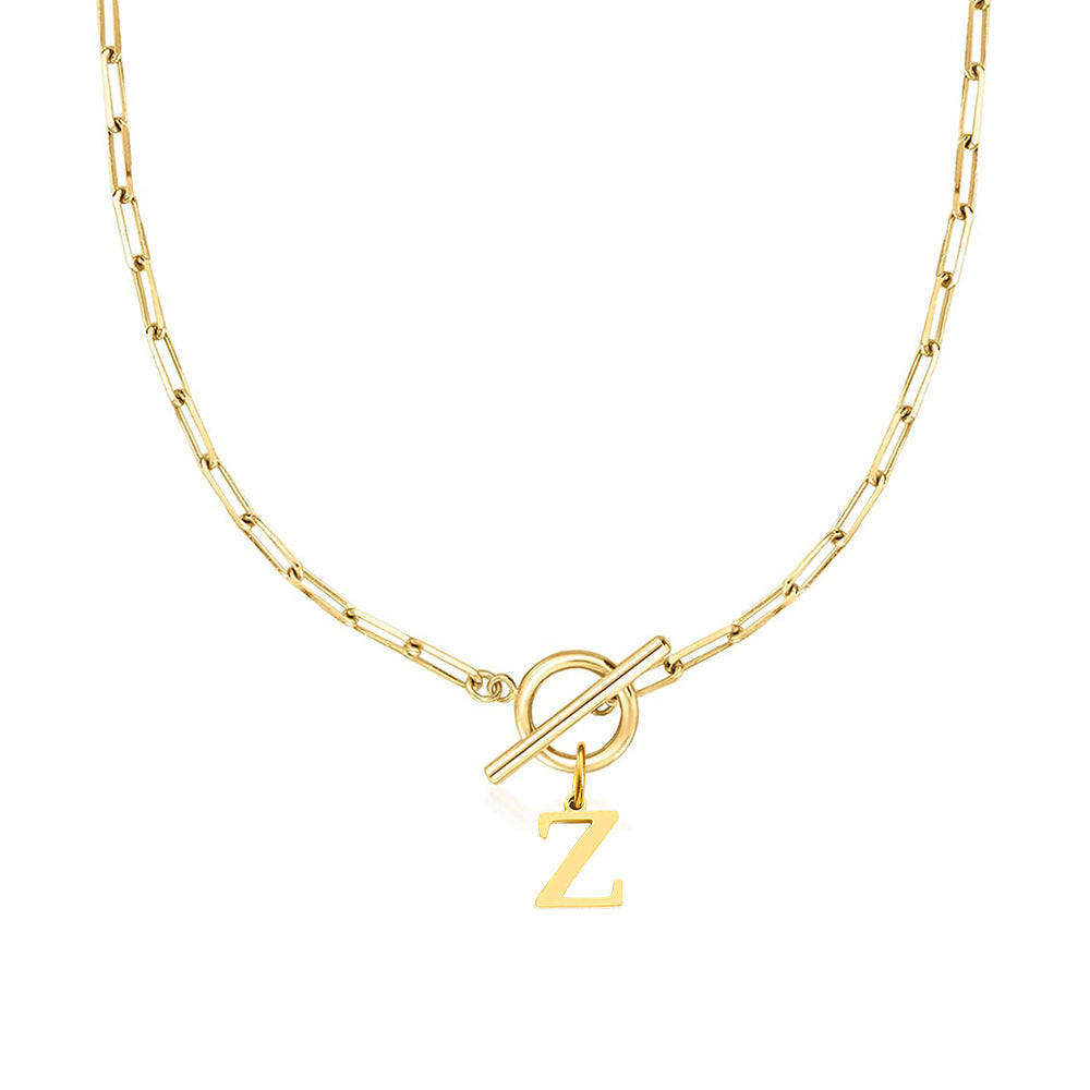 Kalsten | Paperclip Letter Initial Circle Lock Clasp Necklace
